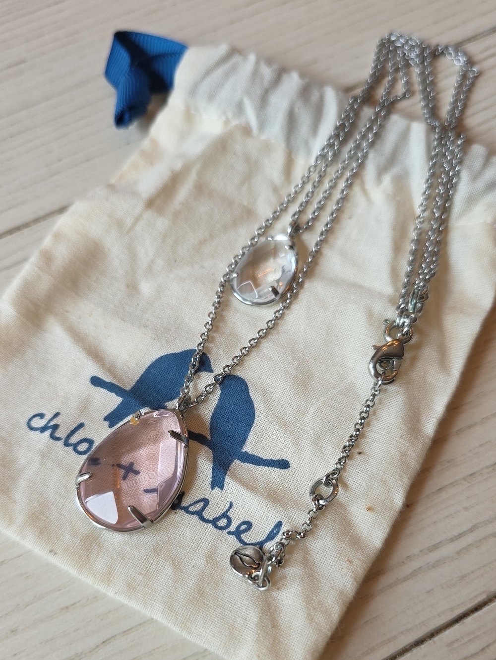 Chloe + Isabel Pink And Clear Layered Teardrop Pendant Necklace - Silver Chain